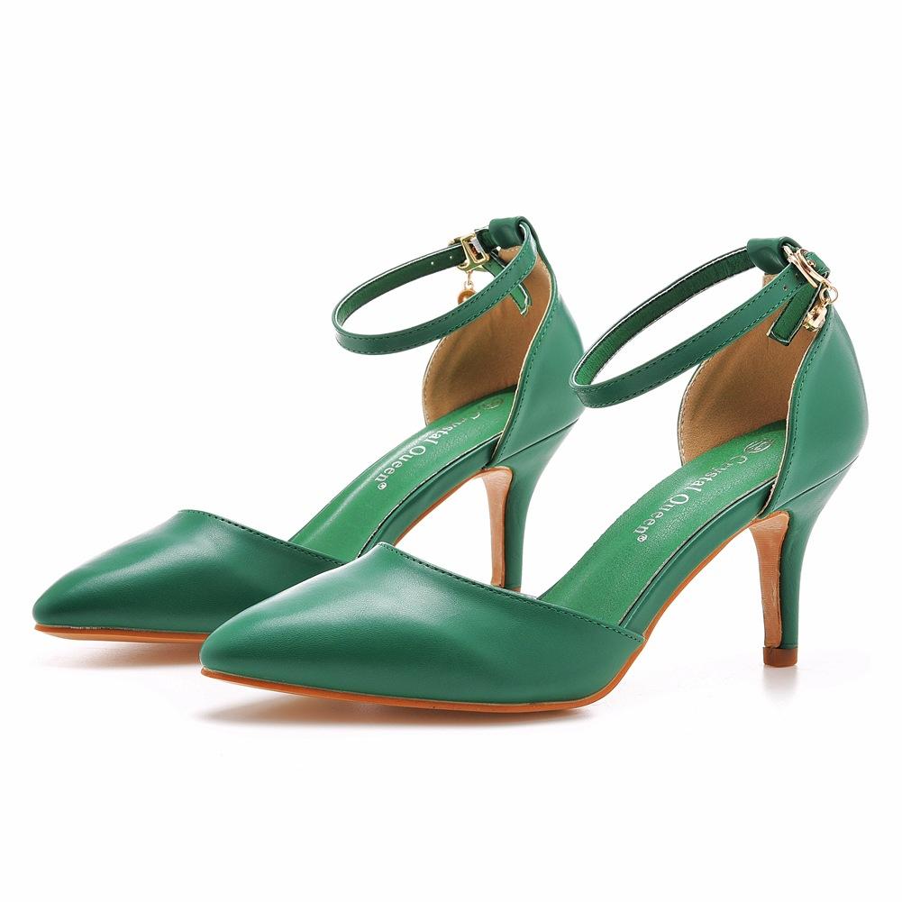 Plus Size Shoes for Women Summer Fashion PU Comfortable Buckle Strap Pointed Toe Sandals Party Evening Wedding Sandalias Mujer