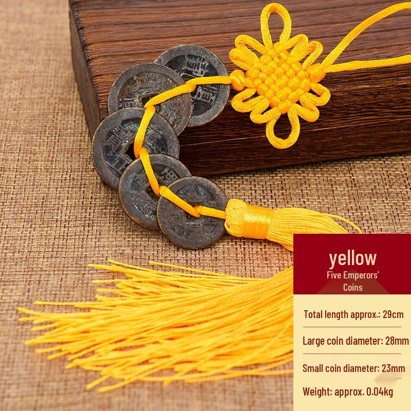 Pure Copper Chinese Lucky Knot Pendant with Five, Six, and Ten Emperor Coins - Door or Threshold Decoration.