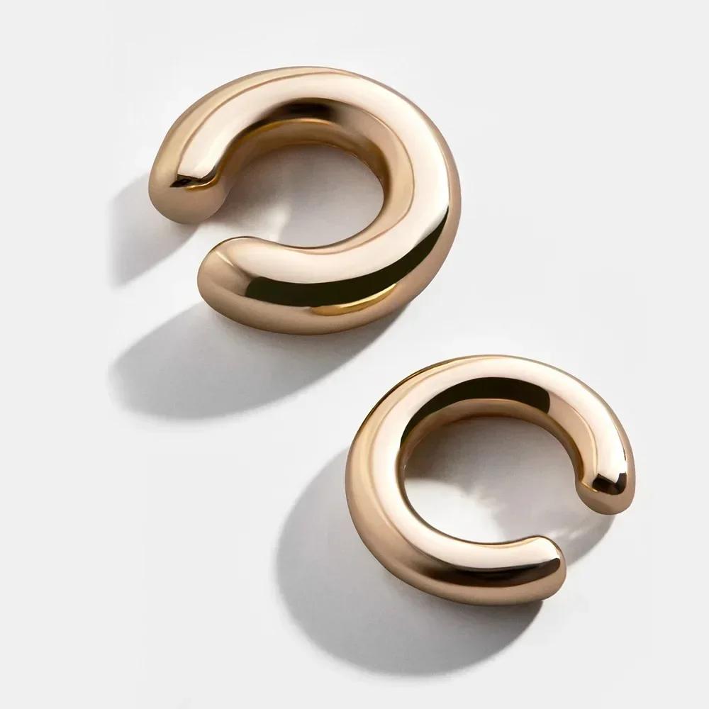 

Vintage Simple Fake Piercing Metal Gold Color Ear Clips Asymmetry Round Clip Earrings for Women Fashion Heart Jewellery Gift золотой