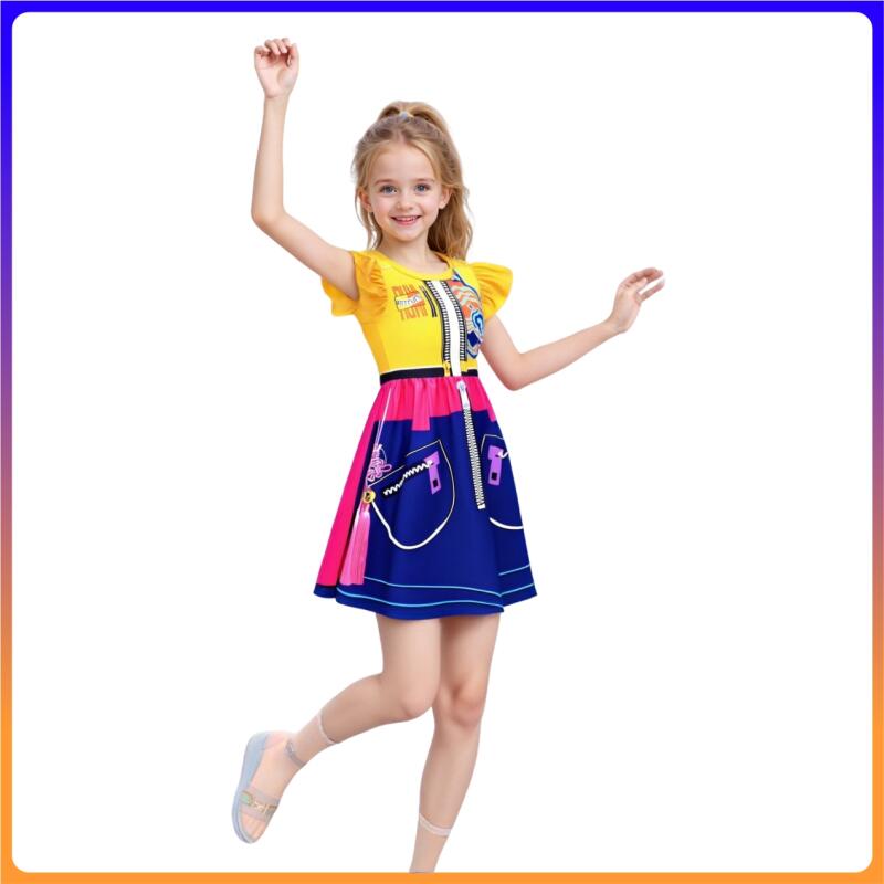 Film K-Pop Rumi Cosplay Kostüm Halloween Karneval Rumi Jäger 3D Gedrucktes Muster Gelb Blau Puffärmel Verkleiden für Mädchen