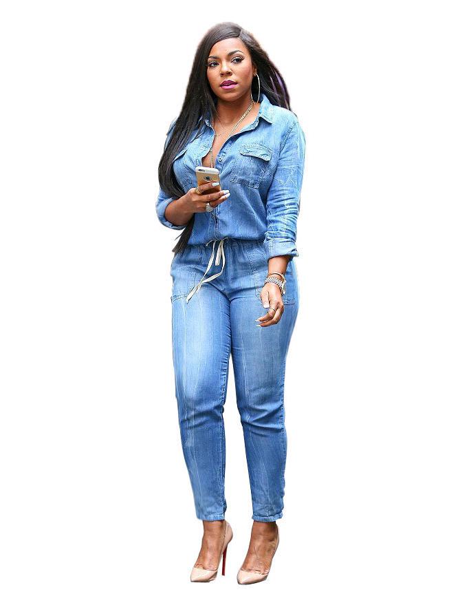 Evropská a americká móda Bandážový Slim Fit Dámský overal Džíny