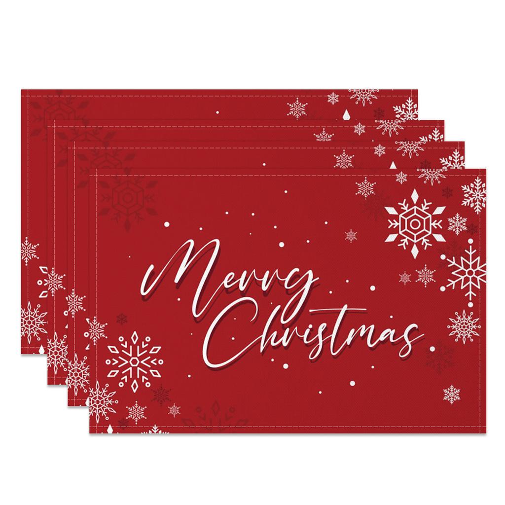 Christmas Placemats Santa Reindeer Sleigh Snowflakes Print Merry Christmas Festive Linen Dining Mats Western Table Holiday Decor