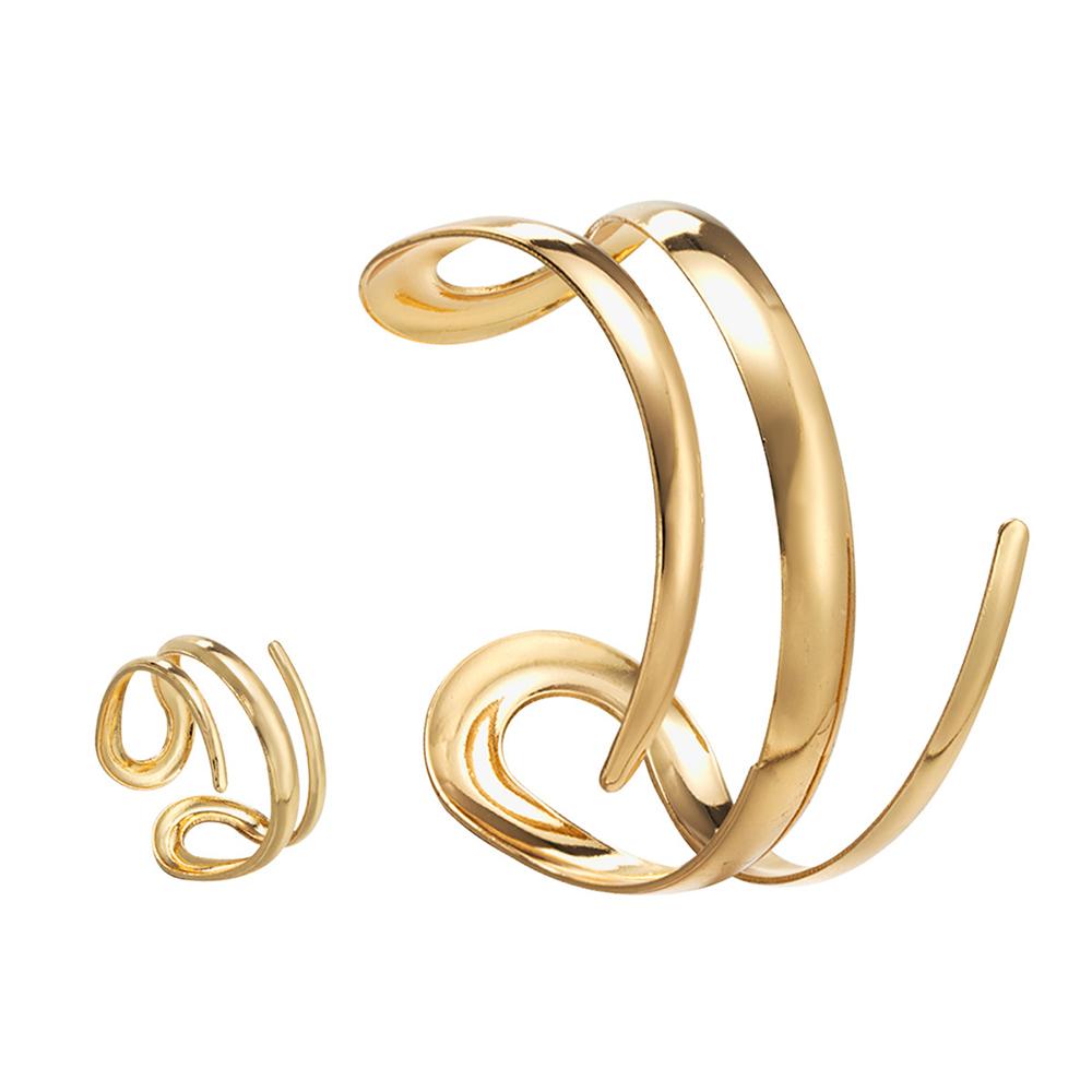 Smooth Bracelet and Ring Set Exaggerated Open Bangle Jewelry  for Party, Daily Wear