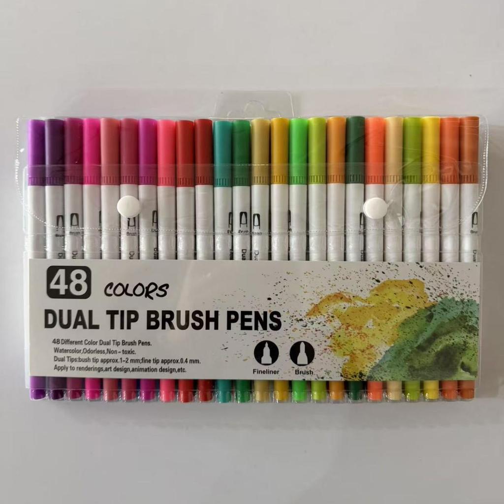 Water-based Double-ended Watercolor Pen Set with Colored Fine Liner and Soft Tip