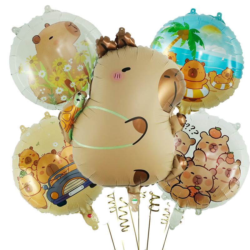 

5 шт. мультяшных воздушных шаров из алюминиевой пленки «Капибара», милый набор детских декораций для дня рождения «Капибала», воздушные шары для детского душа as the picture