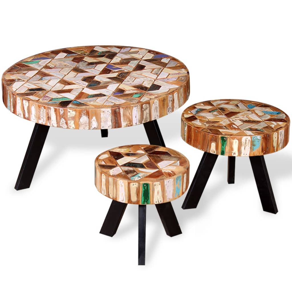 3 Piece Coffee Table Set Made of Reclaimed Solid Wood