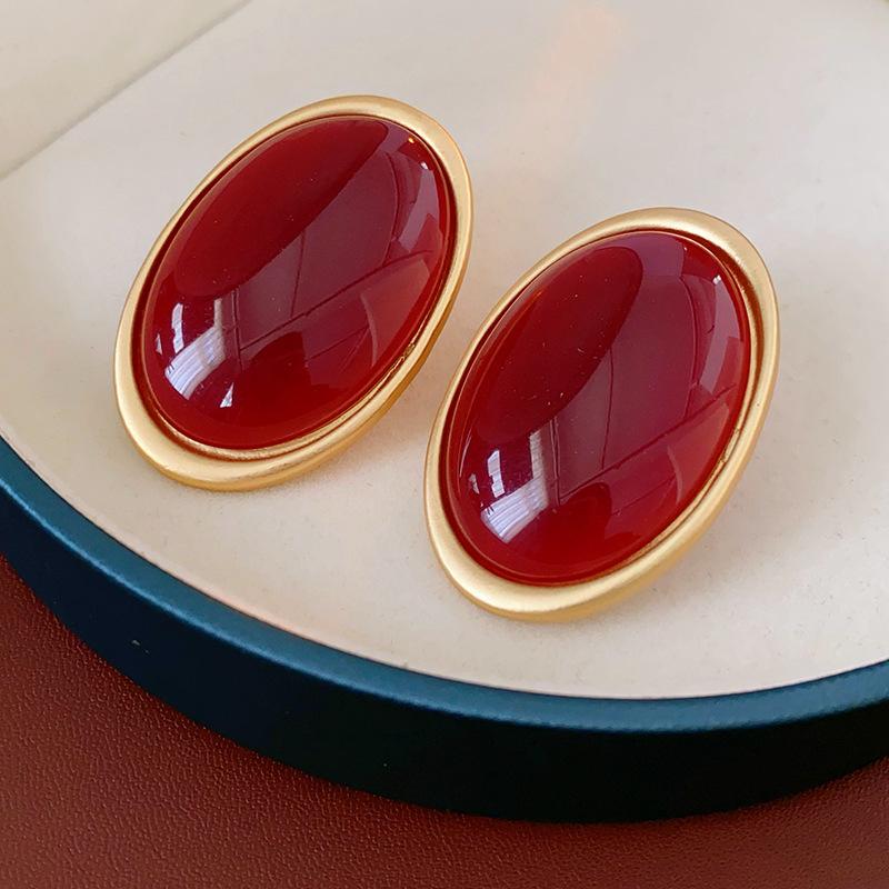 Vintage Red Resin Women's Earrings Stud Earrings Luxury large Geometric Oval earrings Party Wedding Ear Jewelry Wholesale