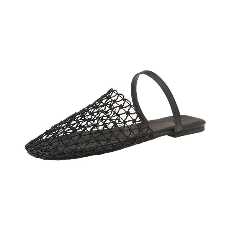 

Wear woven flat-bottomed fashion slippers for women 2025 summer Korean version of the new mesh bag head with cool slippers for women 35 чёрный