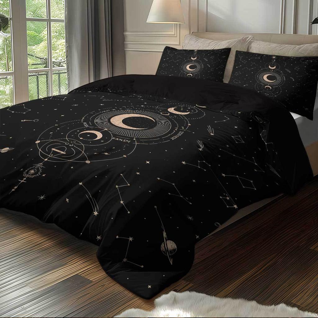 Sonne und Mond Bettbezug Kissenbezug Sonne und Mond Digitaldruck Schleifen Bett Dreiteiliges Set
