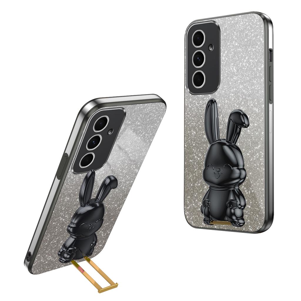 For Samsung Galaxy A55 5G Case Hidden Pull-out Kickstand Cartoon Rabbit Anti-fall Phone Cover
