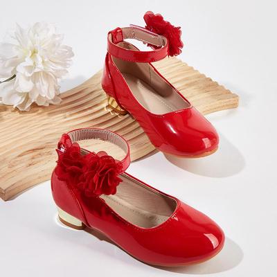 Girls' Winter 2025 Leather Flower Lace Princess High Heels for Toddlers and Children
