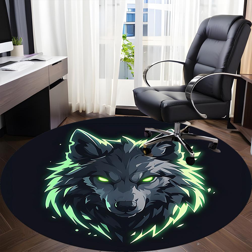1 Stück Wolf Neon Büro Runder Teppich, Unter Bürostühlen Schlafzimmer Wohnzimmer Heimdekoration, Raumdeko, In Verschiedenen Größen Erhältlich