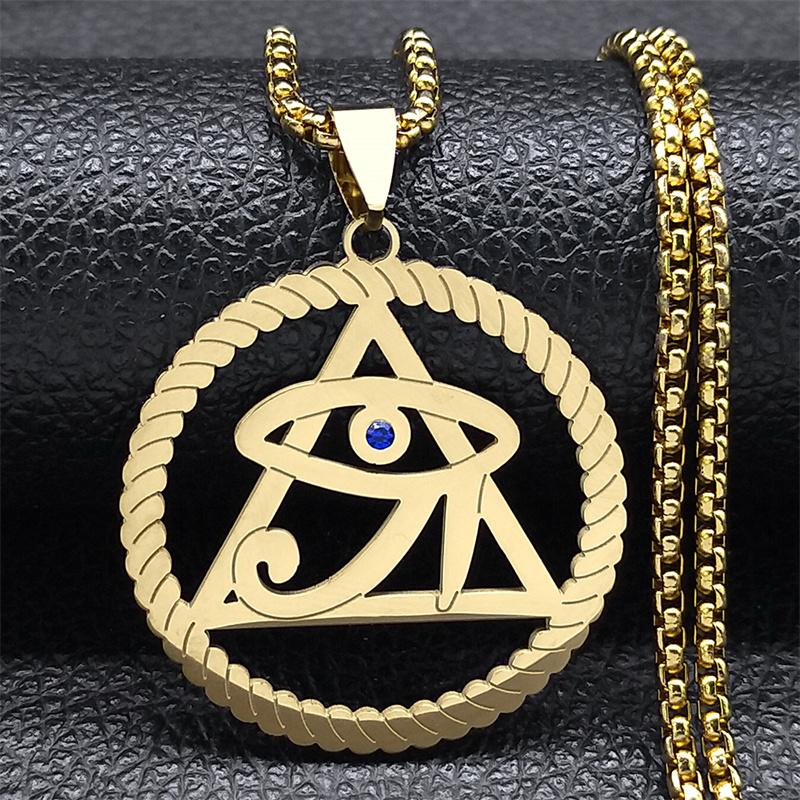 Egypt Pyramid Eye of Horus Necklace for Women Men Stainless Steel Blue Eye Vintage Egyptian Amulet Gift Jewelry colares NS02
