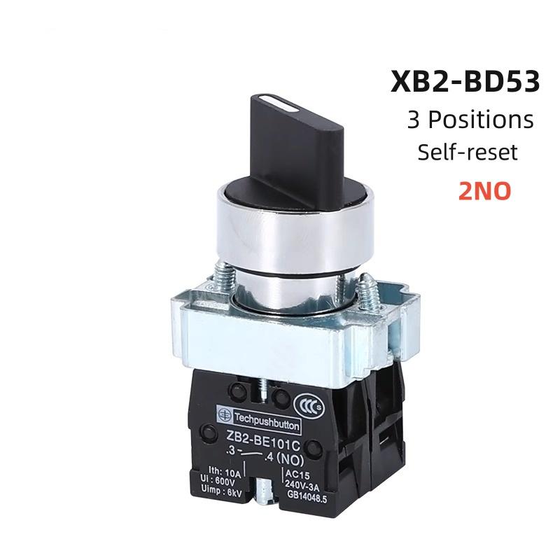 22mm XB2-BD21 BD33 BD41 BD53 1NO/2NO/1NO1NC 2/3 Position Self Locking / Self Resetting Selector Knob Switch