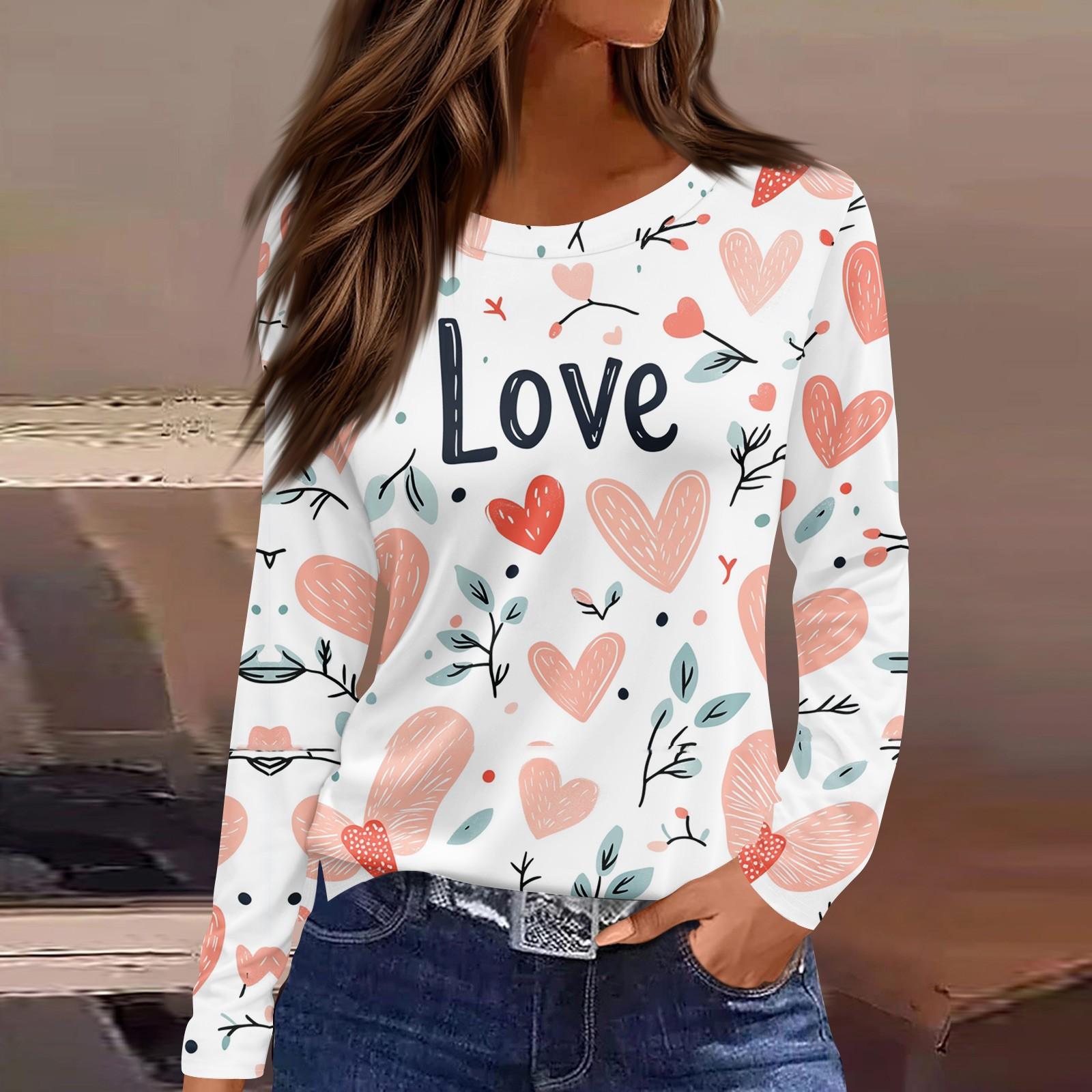 

Женская модная повседневная футболка с круглым вырезом и принтом ко Дню святого Валентина XXL красный