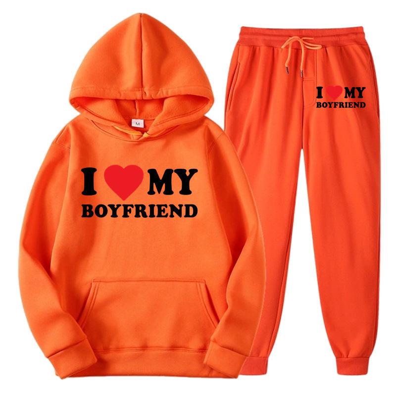 

I Love My Boyfriend Heart Women s Casual Loose Hoodie Set L
