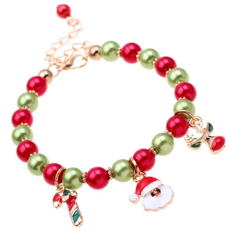 Christmas Natural Stones Colorful Simulated- Beads Charm Bracelets Elastics Rope Bracelets & Bangles