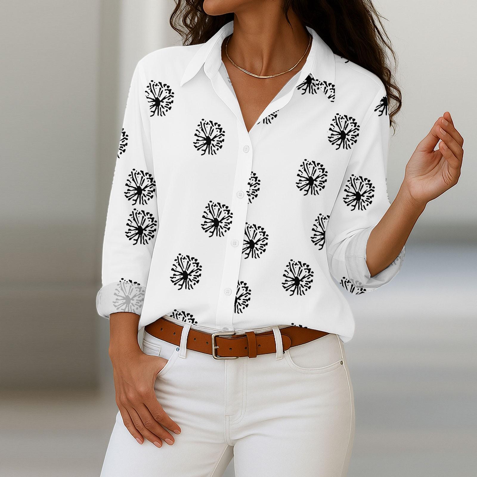

Жіноча сорочка з ґудзиками з квітковим принтом, повсякденна сорочка з довгим рукавом звичайного крою, блузки, повсякденні базові топи великих розмірів XL білий