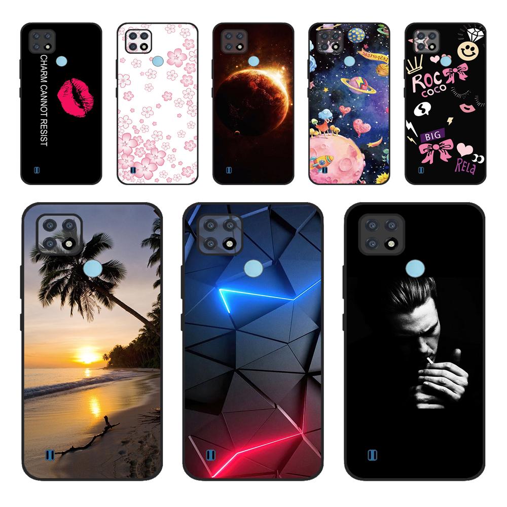 Para OPPO Realme C21Y Capa Série COOL Preto Capa de Silicone Macia para Cases de Telefone Realme C21 C25 C25s Protetora Realmi C 21 Y Capa