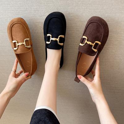 One-pedal Loafer Flat-soled Single Shoes, Frosted Beanie Shoes, Women's Soft-soled Non-slip Shoes, Soft Surface 2025 Spring New Versatile