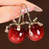 Autumn and Winter Retro Zircon Bow Resin Cherry Earrings, Earrings, Exquisite Niche Earrings.