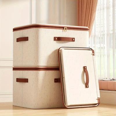 1 pièce Boîte de rangement en coton lin avec couvercle Organisateur pour vêtements jouets pour la maison chambre à coucher Conteneur de rangement en tissu durable