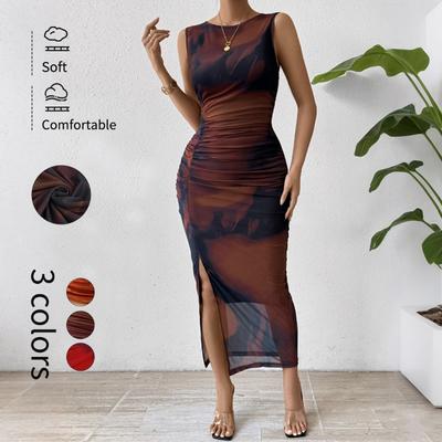 Women's Spring Slimming Sleeveless Mesh Gradient Slit Dress