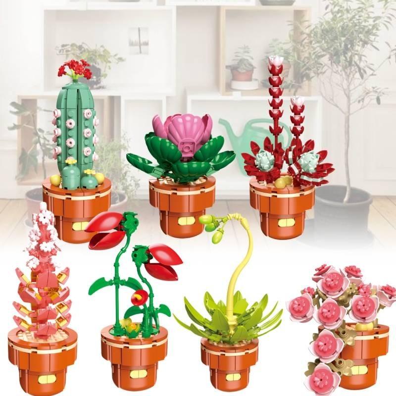Exquisite Diy Mini Brick Plant Pot Model Kit Fun Plastic Building Blocks Toy