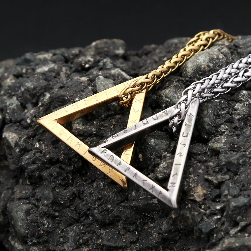 New Vintage Mobius Triangle Charm Pendant Necklaces for Men Women Stainless Steel Twisted Viking Runes Necklace Amulet Jewelry