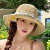 Wide Brim Beachside Sun Hat Fishing Cap Summer Beach Hat Flower Lafite Straw Hat  Outdoor