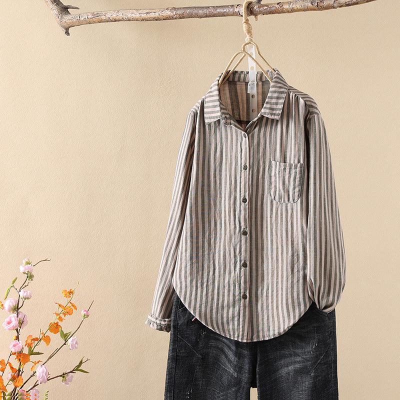 

Однобортная женская рубашка с длинными рукавами и полосатым лацканом XS зелёный