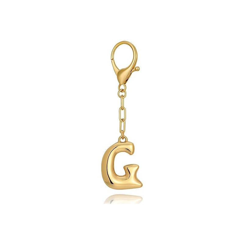 Gold Bubble Initial Keychain Letter Bag Charm for Women DIY Alphabet Purses Handbag Pendant School Backpack Gift Key Accessories