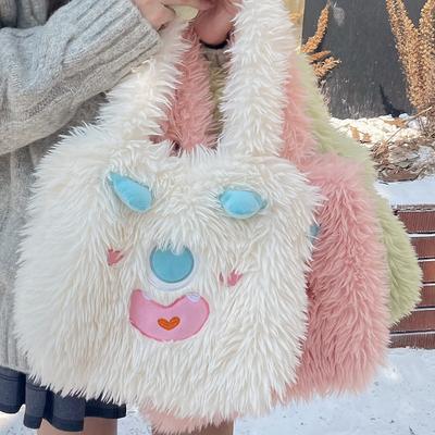 Roztomilá kreslená plyšová taška Malé monštrum Veľká kapacita Študentská dámska jednoramenná kabelka Tote bag Jeseň a zima