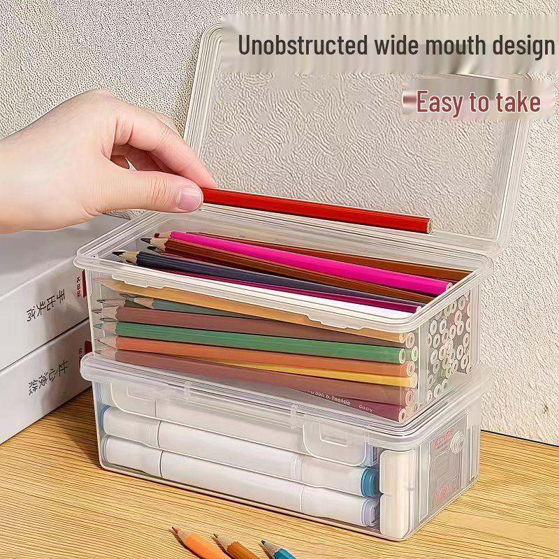 Personalized Transparent Large-Capacity Pencil Storage Box for Kids' Art Supplies