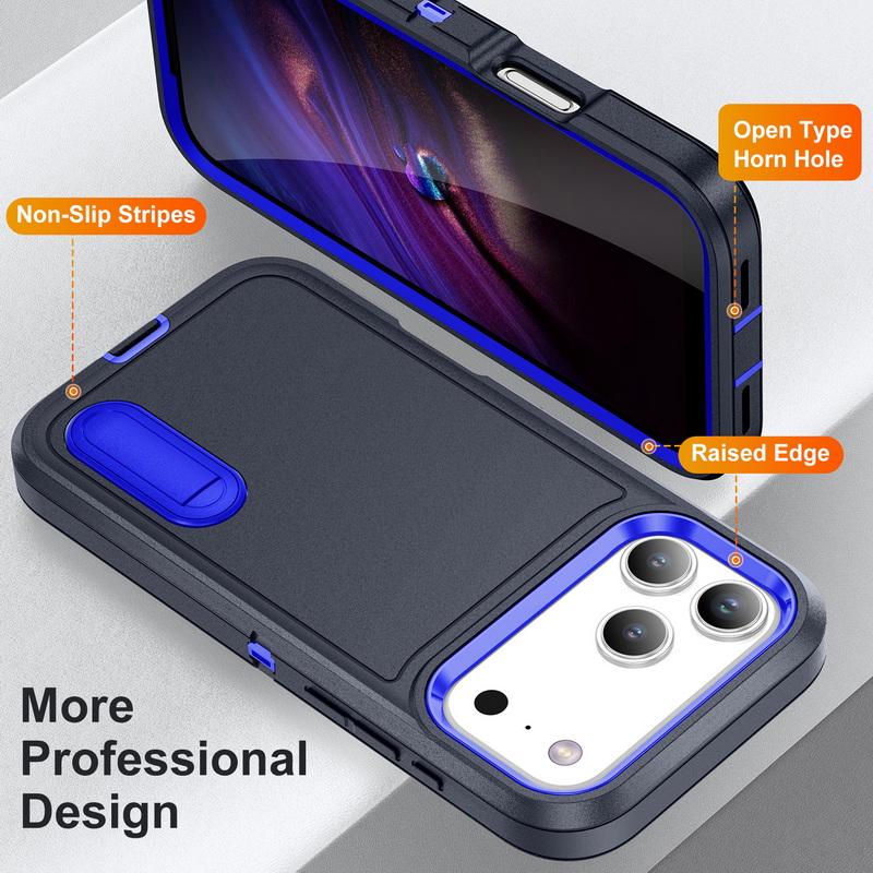 For iPhone 17 Pro Max Case Rugged Bumper Hybrid 3in1 Candy Color Shockproof Phone Stand Cover For iPhone 16 15 14 13 Pro Max 17e 16e