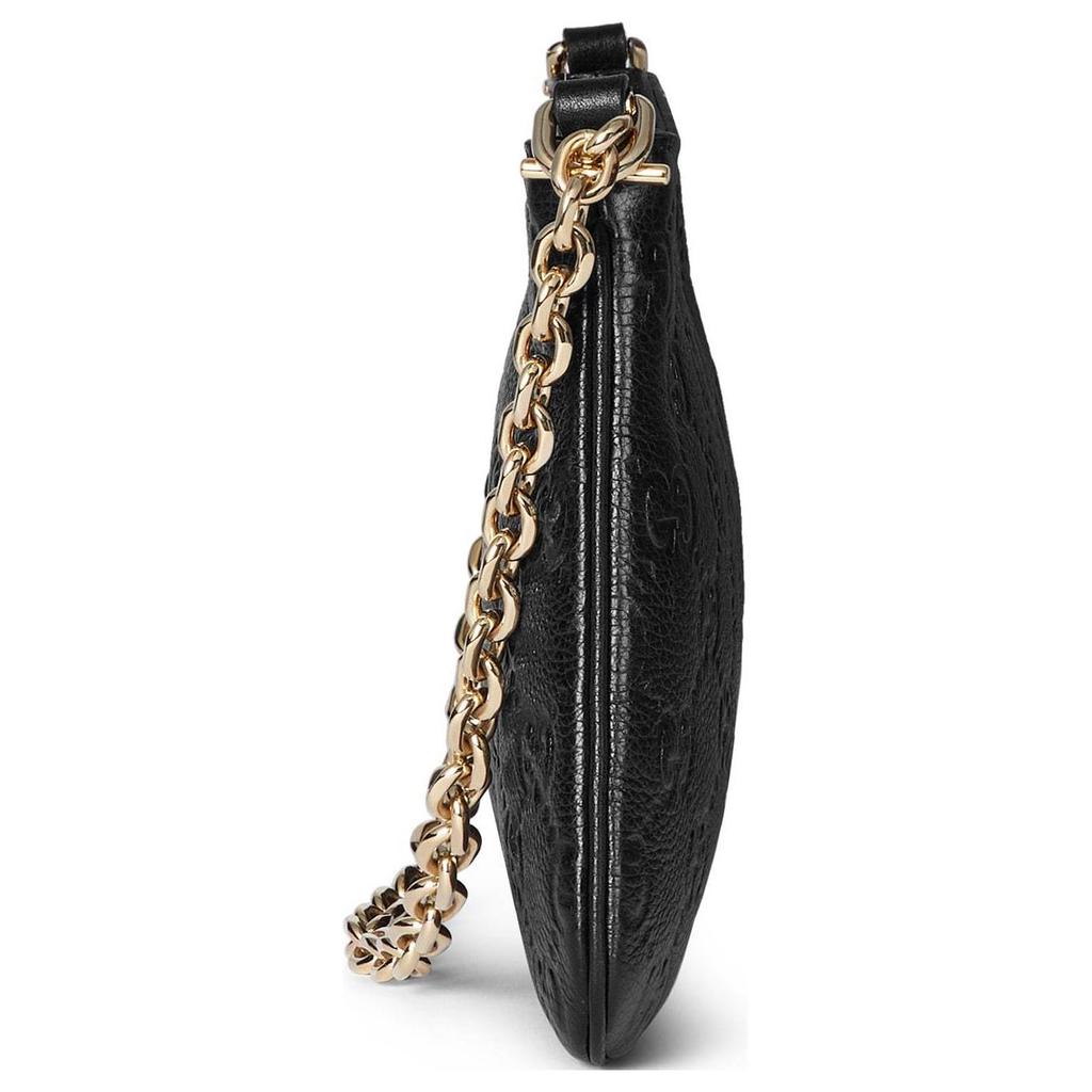 Gucci GG Emblem Logo Zipper Closure Pebbled Leather Handbag Small Women Handbags Black 815277-AAEEM-1000