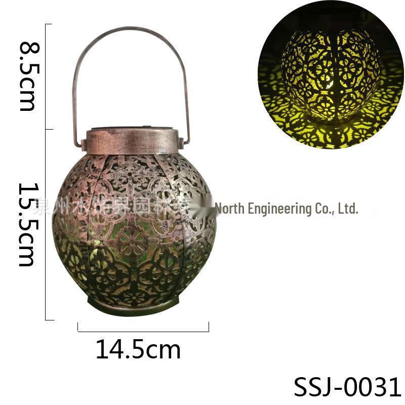 Wrought Iron Solar Lamp for Outdoor Courtyard and Lawn Decor - Handheld Hollow Projection Design Solar Landscape Light