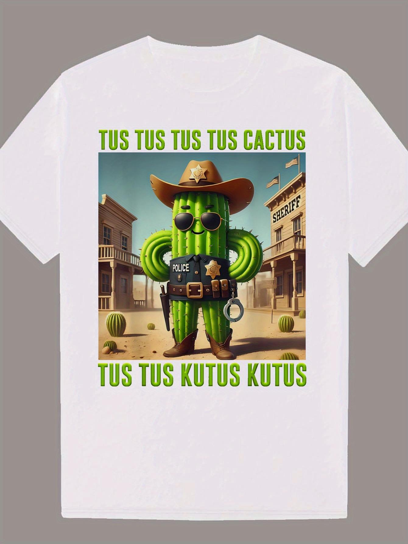 

Crew Neck Polyester T-shirt with Cactus Cowboy Graphic Print - Lightweight S