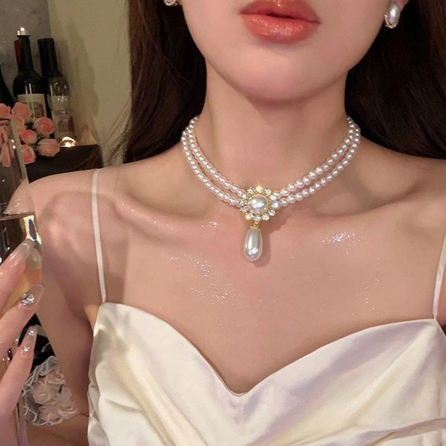 

Роскошное двухслойное ожерелье с кисточкой из бриллиантов и жемчуга - Модная, элегантная цепочка для ключиц для женщин