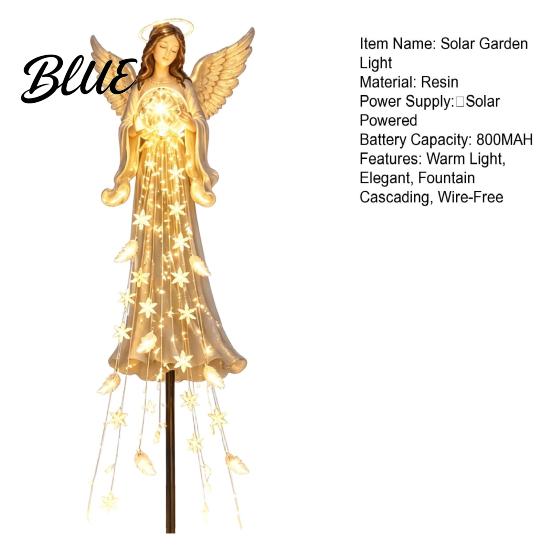 Solar Powered Path Lights Angel Remembrance Garden Light Resin Blessing Fountain Statue with Cascading Thoughtful Gifts LED Warm Lights Outdoor