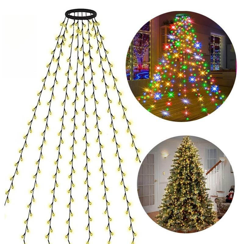 280/400L LED String Light Christmas Tree Waterfall Warm White & Colorful String Lights For Home Party Christmas Holiday Ambient Indoor Lights Decor