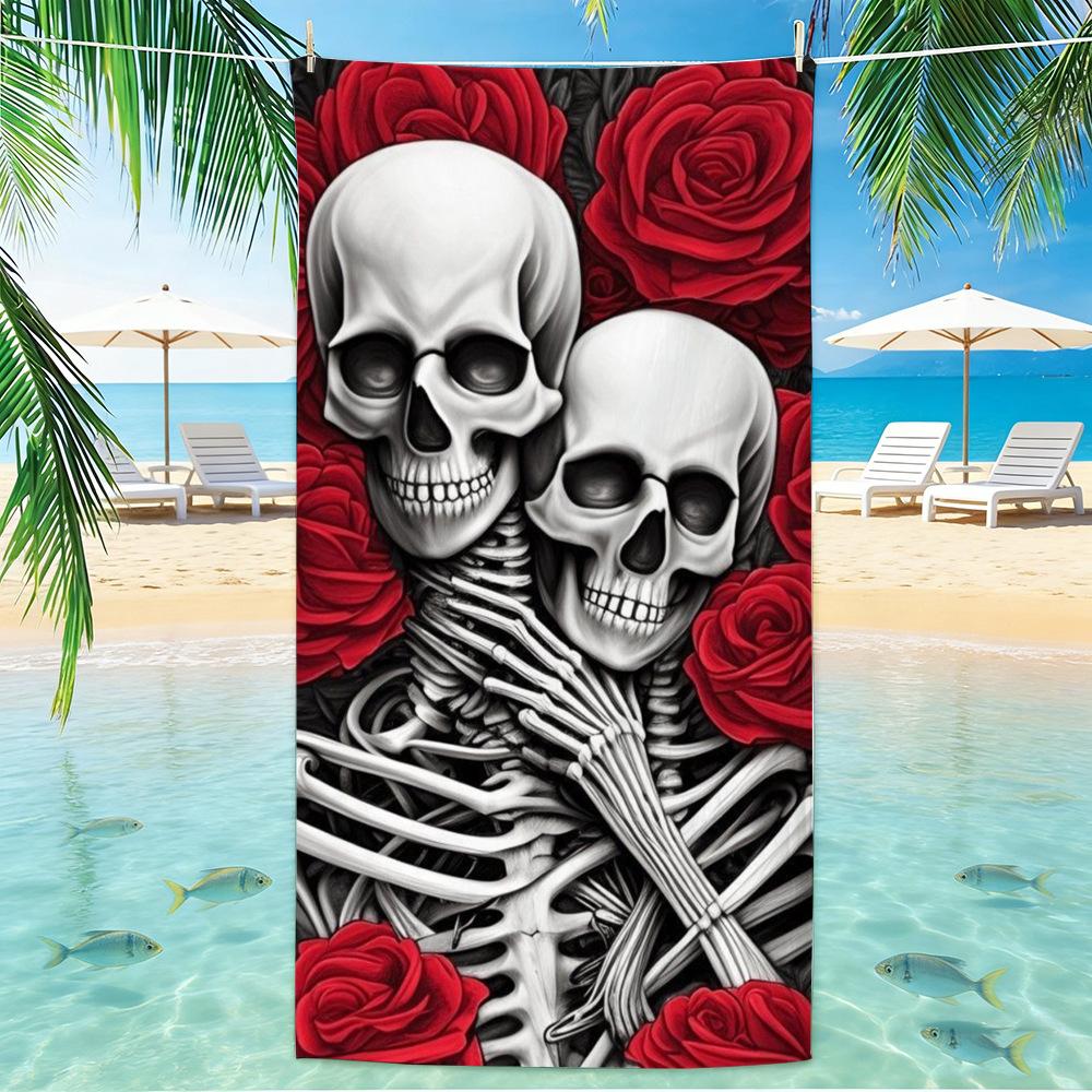 Skull Beach Towel Microfiber for Gym Travel Fitness Spa Women Girl Quick Dry Sandless Large Towels Bathroom Beach Towel