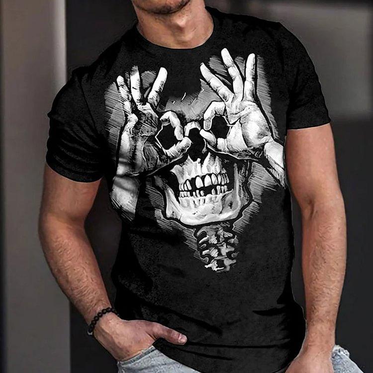 Summer Round Neck 3D Skull Print Top Fashionable Casual Short Sleeved Men's T-shirts