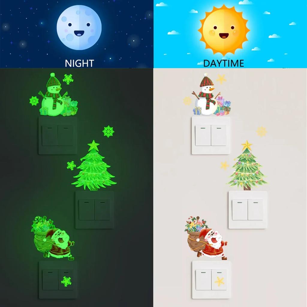 Luminous Santa Claus Switch Sticker Christmas Home Decoration Bedroom Living Room Decor Wallpaper Glow In The Dark Wall Decals