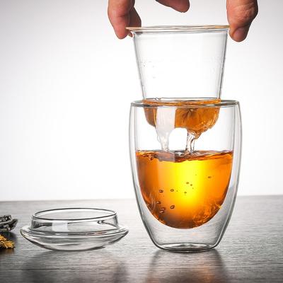 Tazza da tè in vetro 3 in 1 a doppio strato con infusore e coperchio Filtro da tè trasparente resistente al calore Filtro da caffè Bicchieri