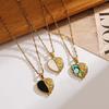 Waterproof 18K Gold-Plated Heart Pendant Necklace with Stainless Steel, White Mother of Pearl, and Abalone Shell