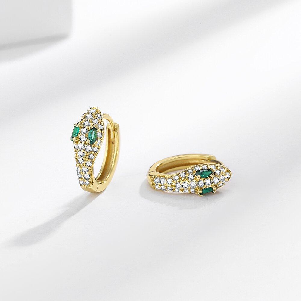 Chic Trendy Gold Plated Brass Hoop Earrings Snake-Shaped Micro Zircon Inlaid Anti-Allergic Ear Buckles Popular Animal Pattern золотой