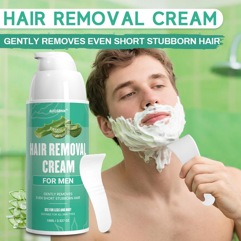 Men's Hair Removal Cream, Depilatory Cream for Men, Hair Remove Cream With Scraper, Aloe Vera Moisturizing, Painless, Moisturizing-100g