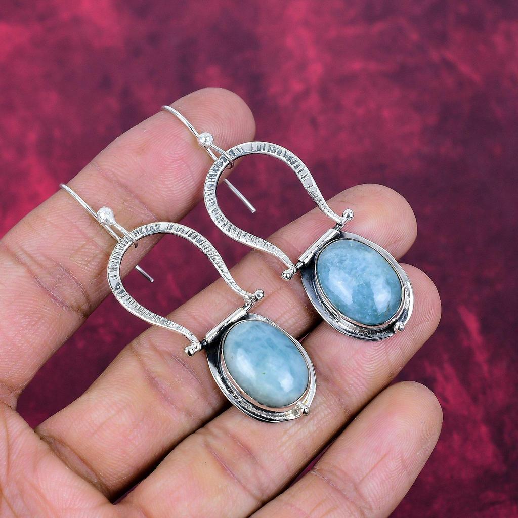 Aquamarin Schmuck, 925 massiver Sterlingsilber Ohrringschmuck, handgefertigte Ohrringe Edelsteinschmuck Geschenke für die Liebe