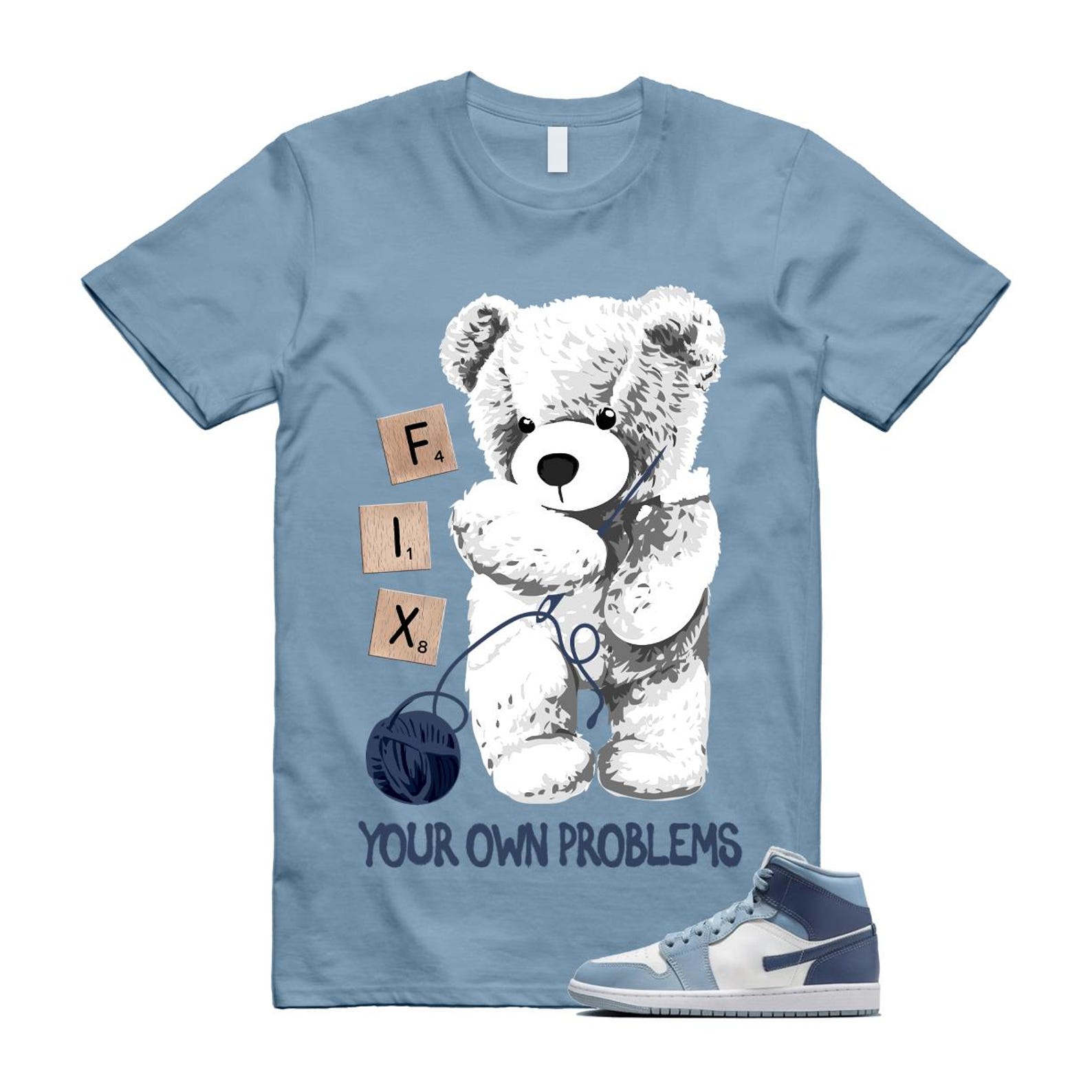 1 Diffused Blue Grey White Mid T Shirt Match FIX 4XL